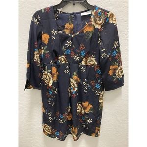 Jojo Maman Bebe Nursing Floral Print Dress Size 4 Navy Blue